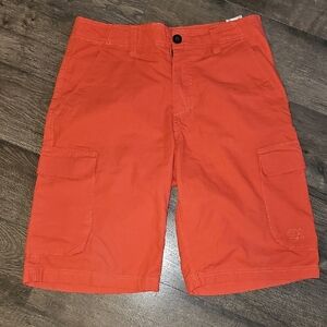 VINTAGE No Fear Vibrant Orange Cargo Shorts Men Size 32 Long Great Shape Pattern